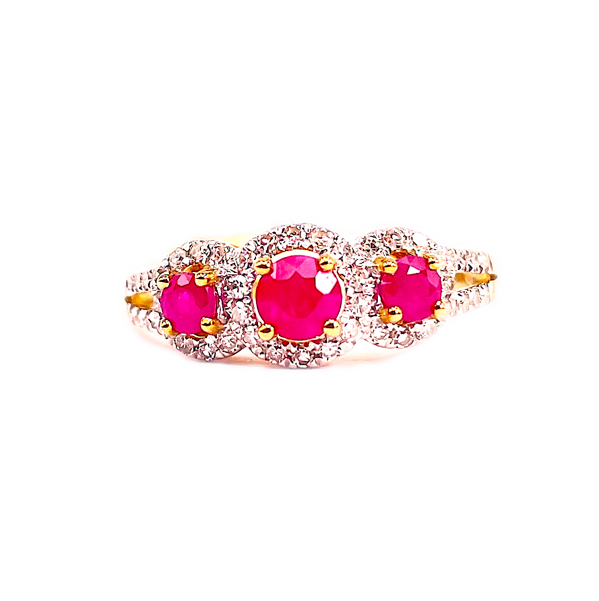 9K Yellow Gold Ring with Rubies & Diamonds