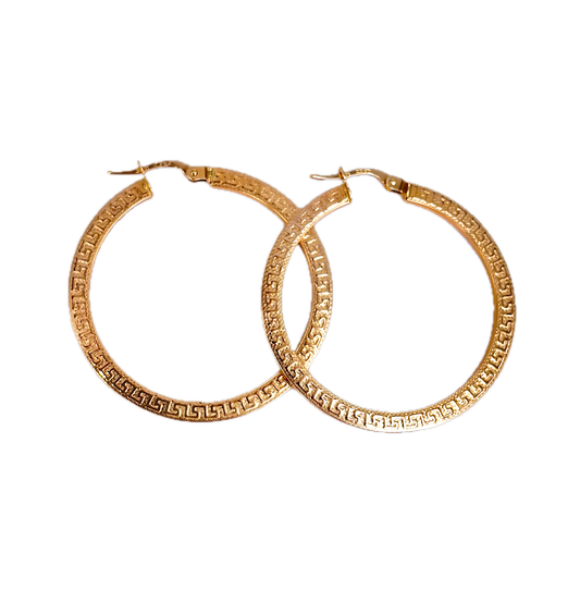 9K Rose Gold Meander Pattern Hoop Earrings