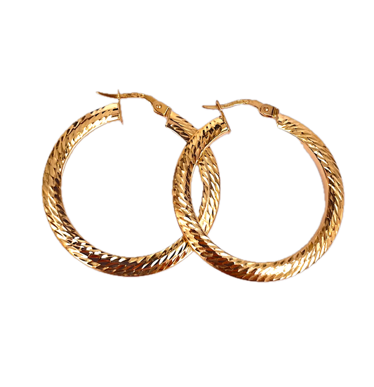 9K Yellow Gold Diamond-Cut Hoop Earrings