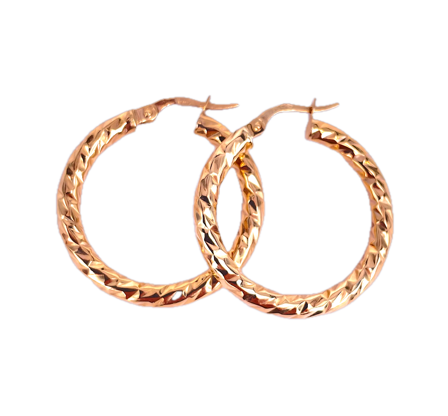 9K Yellow Gold Full Round Diamond-Cut Hoop Earrings