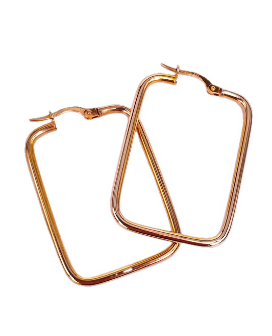 9K Yellow Gold Full Round Polished Rectangle Hoop Earrings