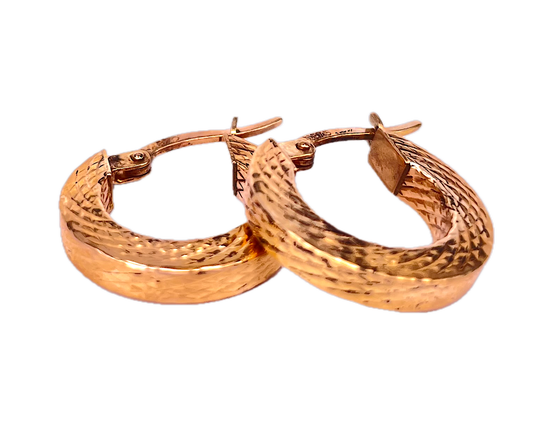 9K Yellow Gold Hoop Earrings with Bold X-Pattern Design