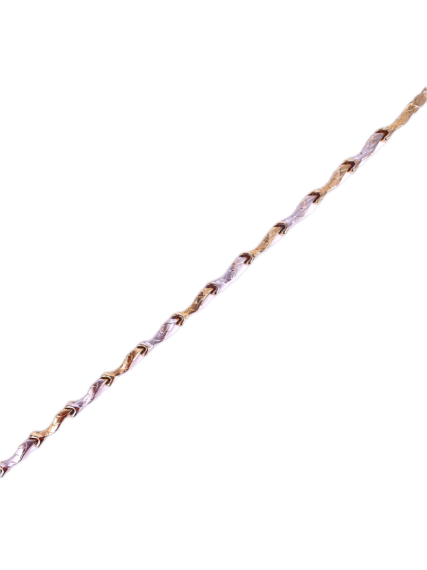 14K Two-Tone Yellow and White Gold Wavy Bar Link Bracelet