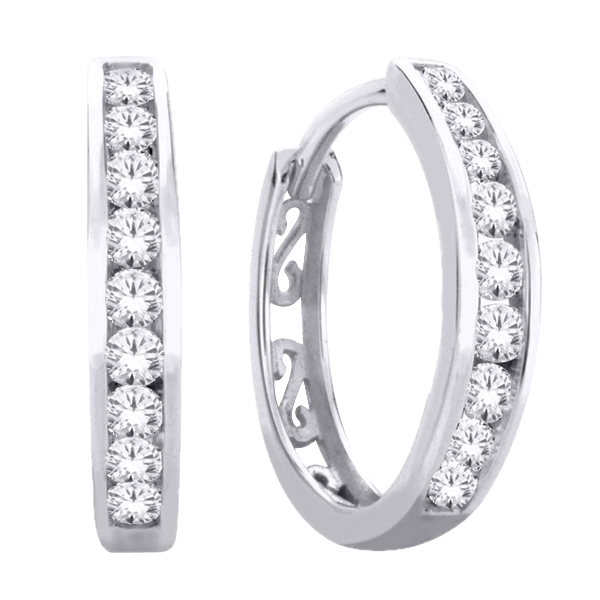 10K White Gold Huggies Channel Set with Round Brilliant Diamonds