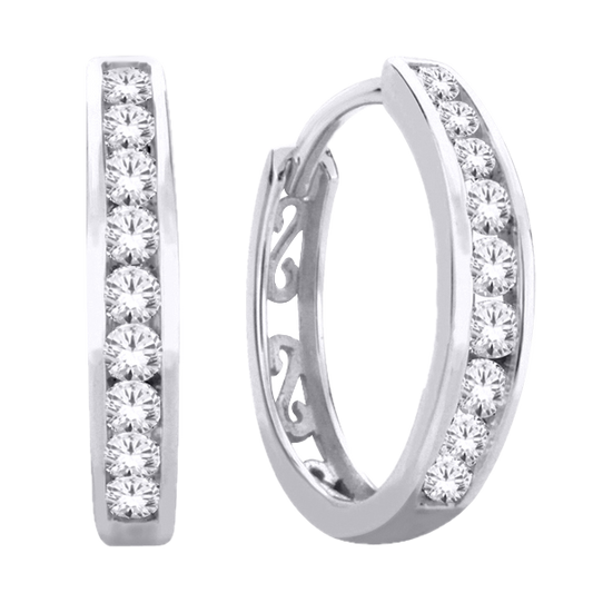 10K White Gold Huggies Channel Set with Round Brilliant Diamonds