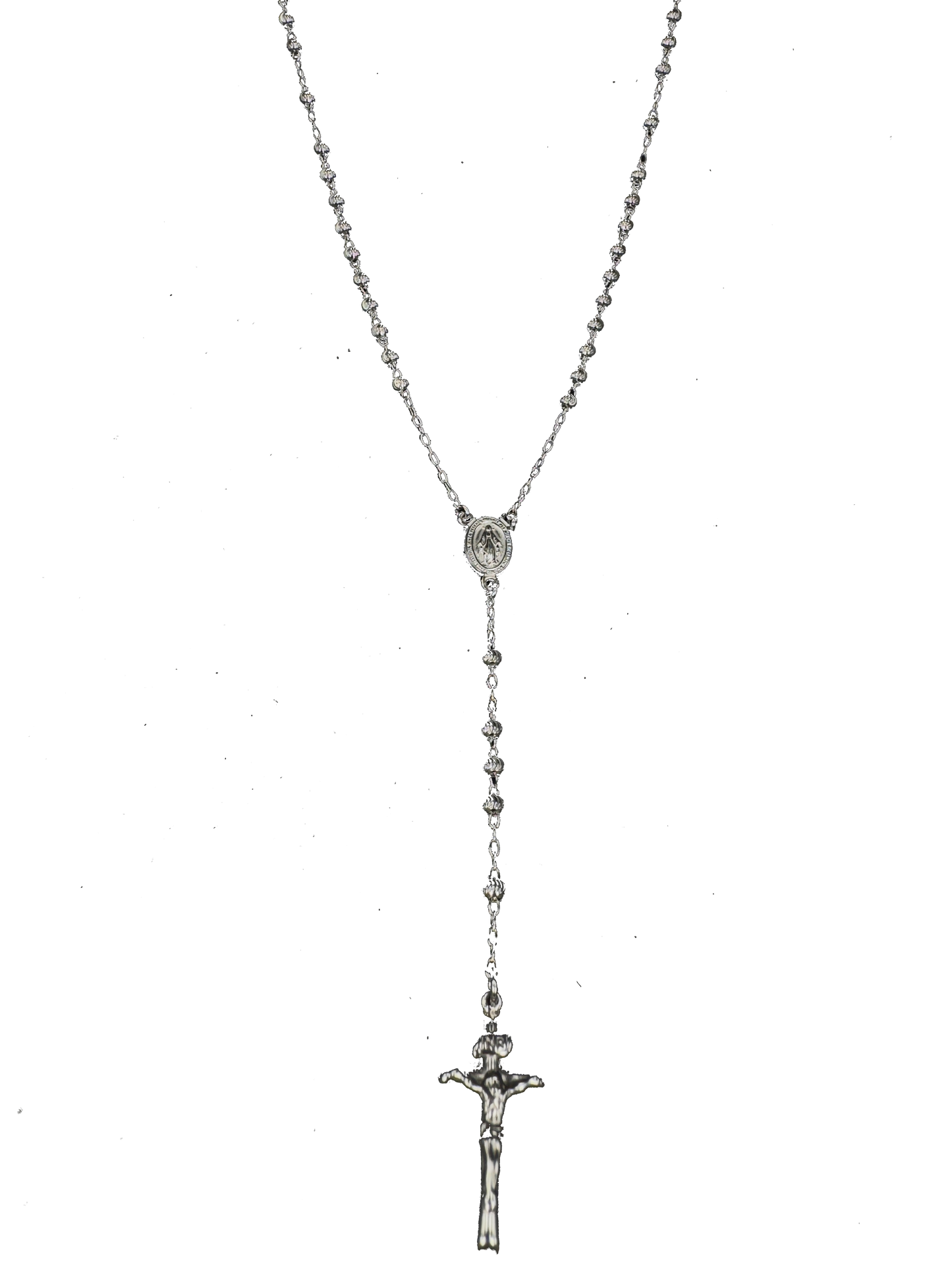 Sterling Silver Rosary with Spiral Beads, Cross & Miraculous Medal - 45cm