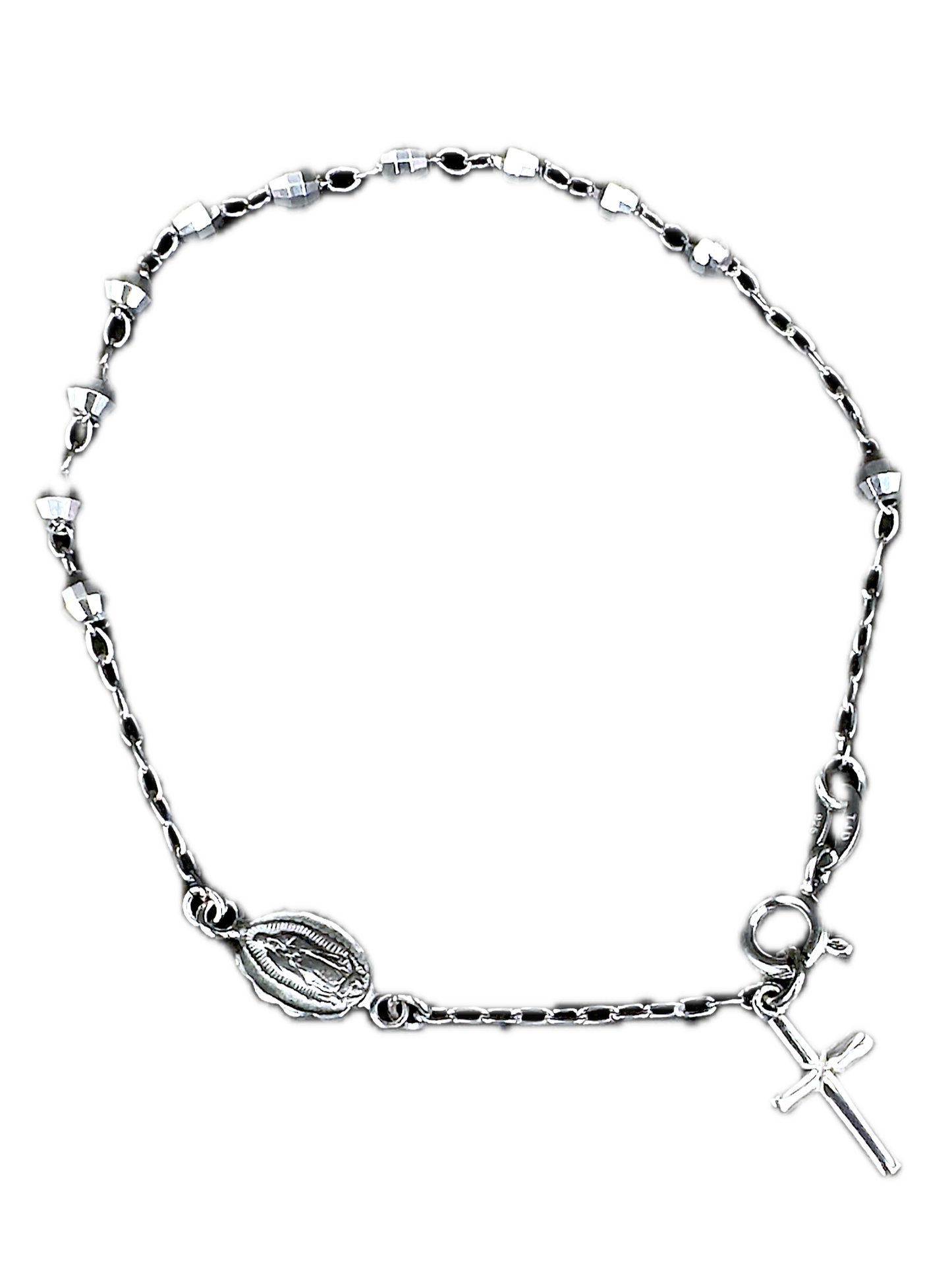 Sterling Silver Rosary Bracelet with Diamond-Cut Beads