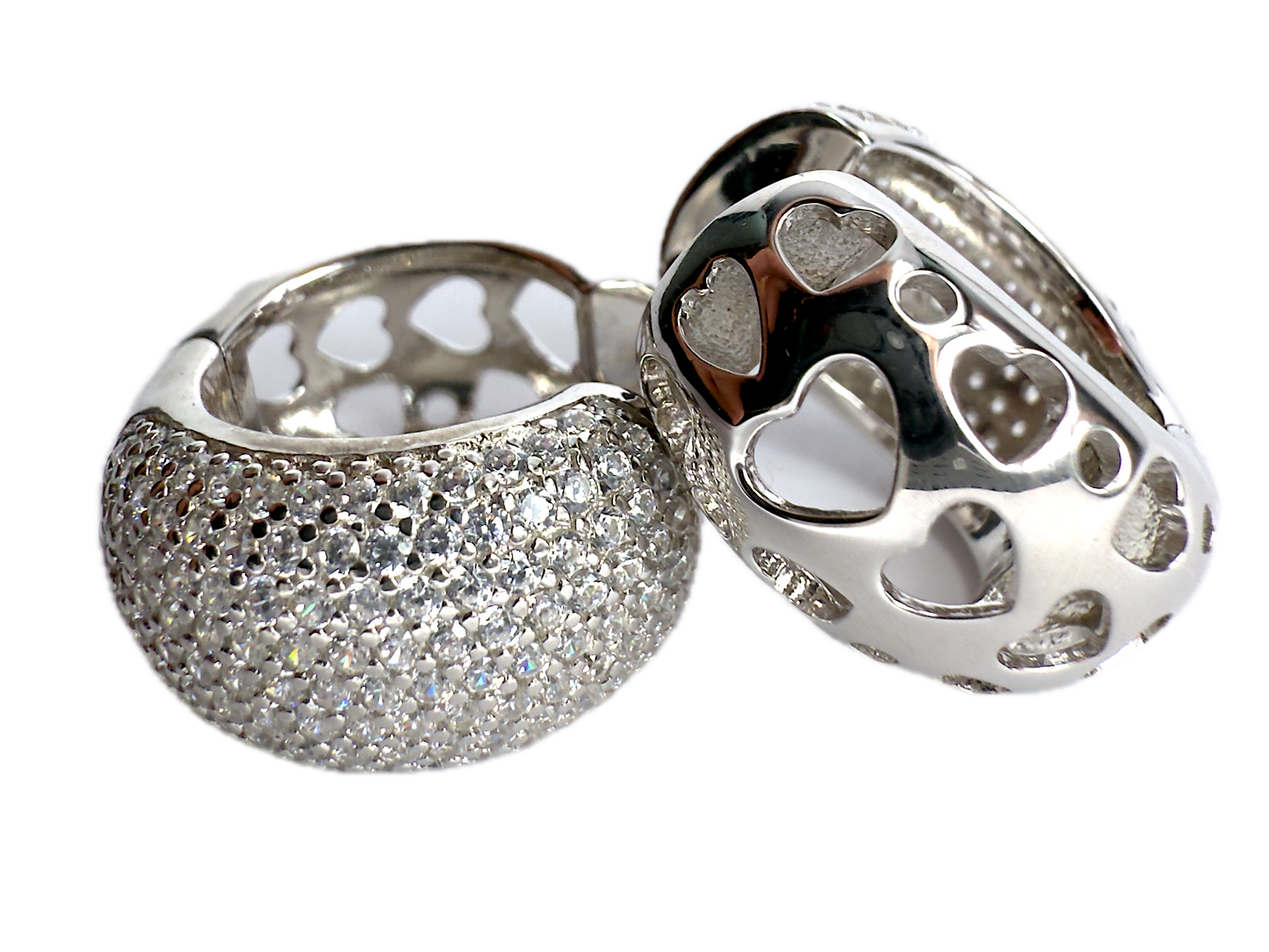 Sterling Silver Huggies with AAA Cubic Zirconia & Heart Detailing