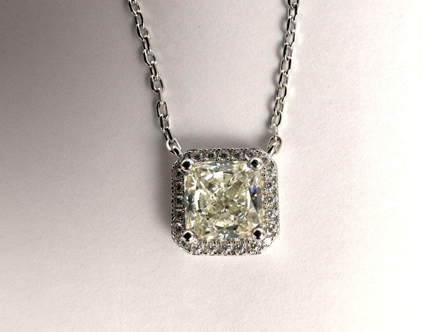 Sterling Silver Necklace with Princess Cut Yellow Cubic Zirconia & Halo