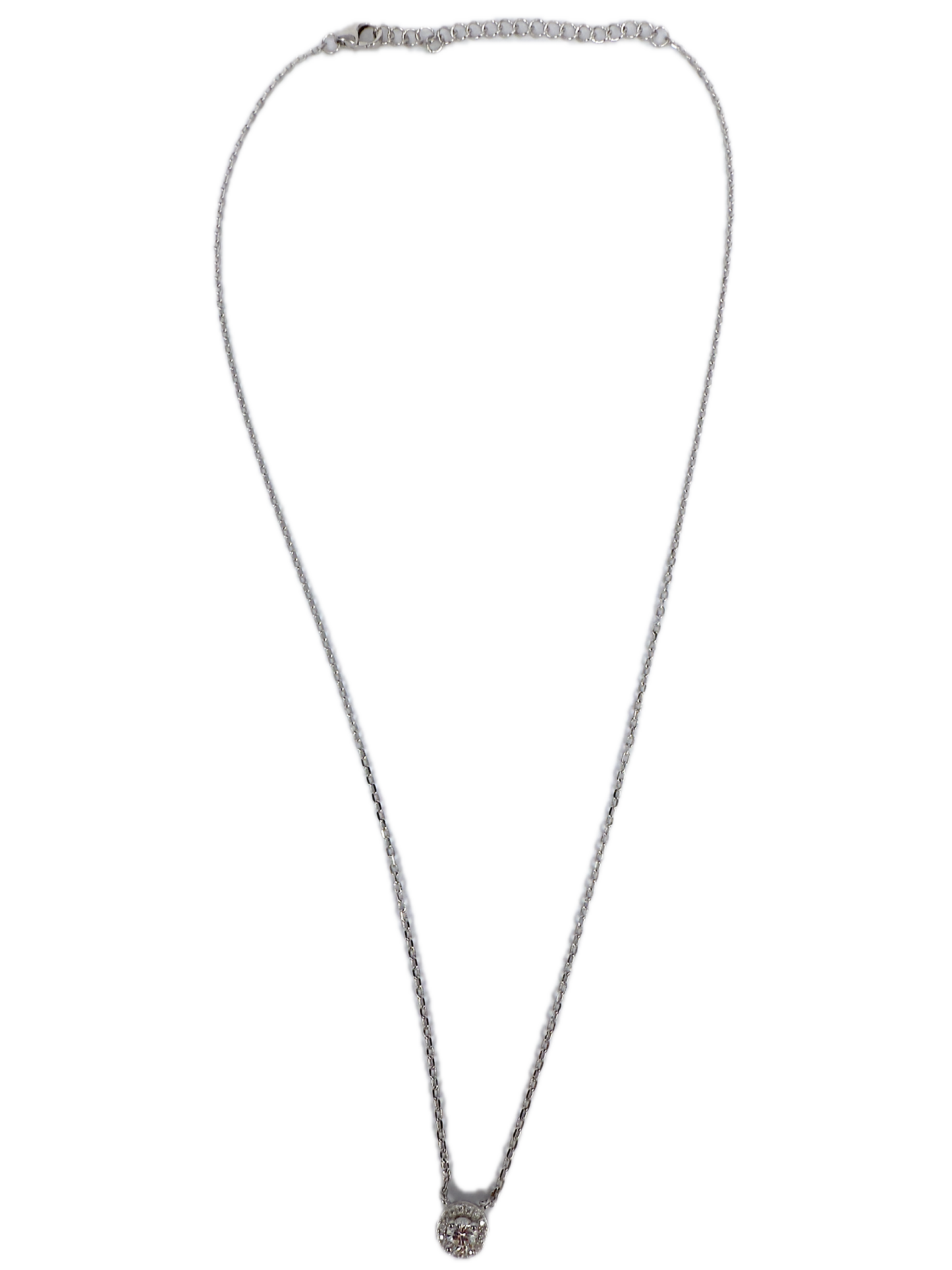 Sterling Silver Necklace with Round Cubic Zirconia & Halo