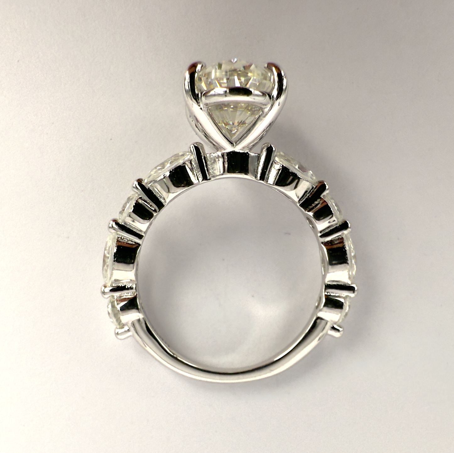 Sterling Silver Ring with Oval Cubic Zirconia & Marquise Accent Band