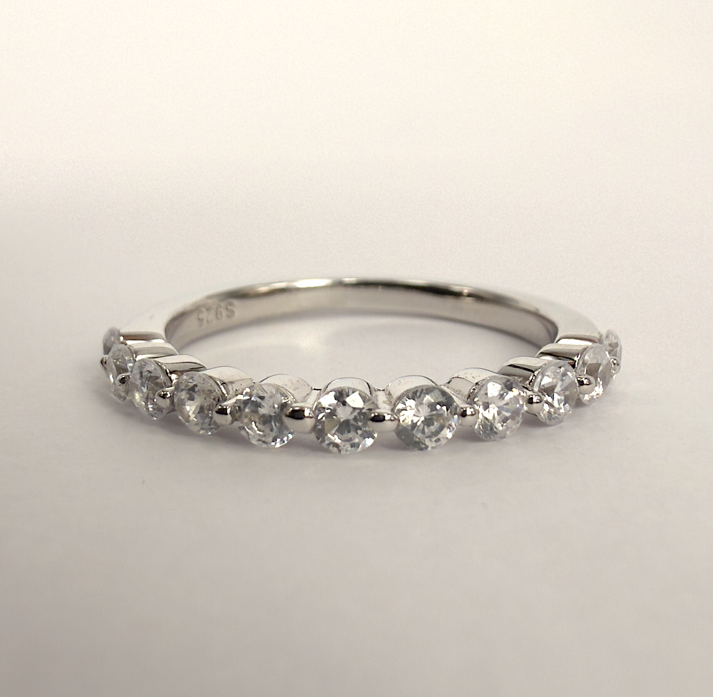 Sterling Silver Band with Round Brilliant Cubic Zirconias