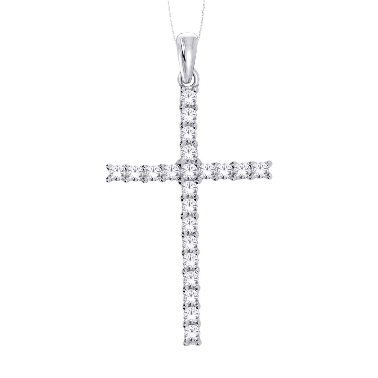 14K White Gold Cross Pendant with 0.50ct Diamonds