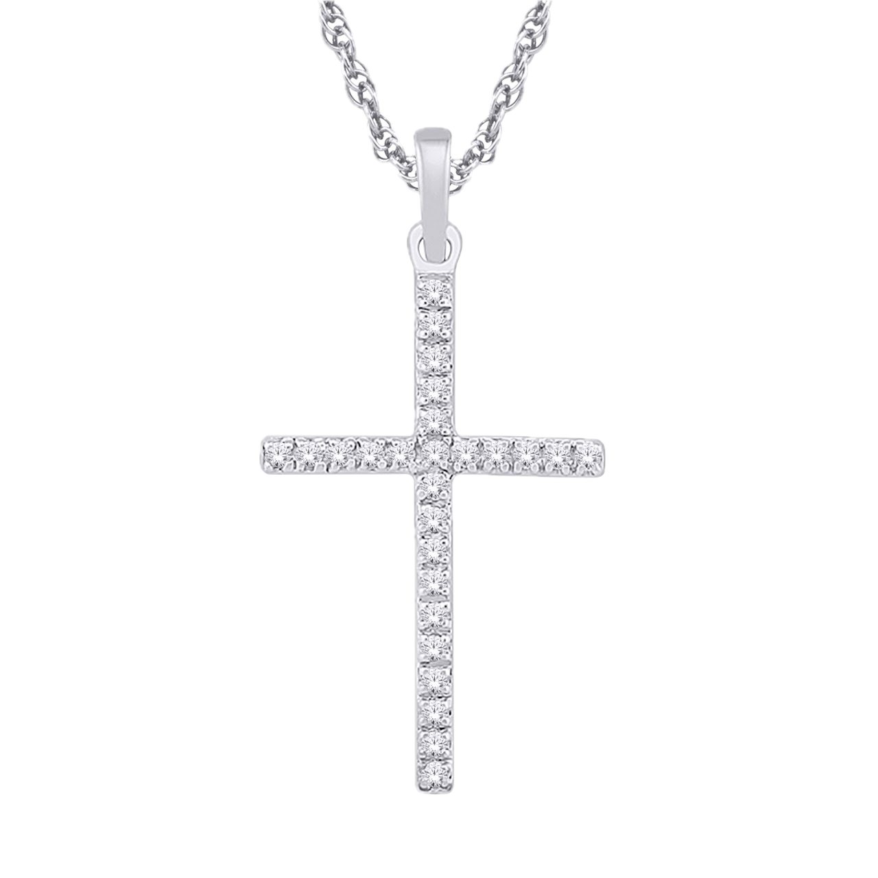 10K White Gold Cross Pendant with 0.10ct Diamonds