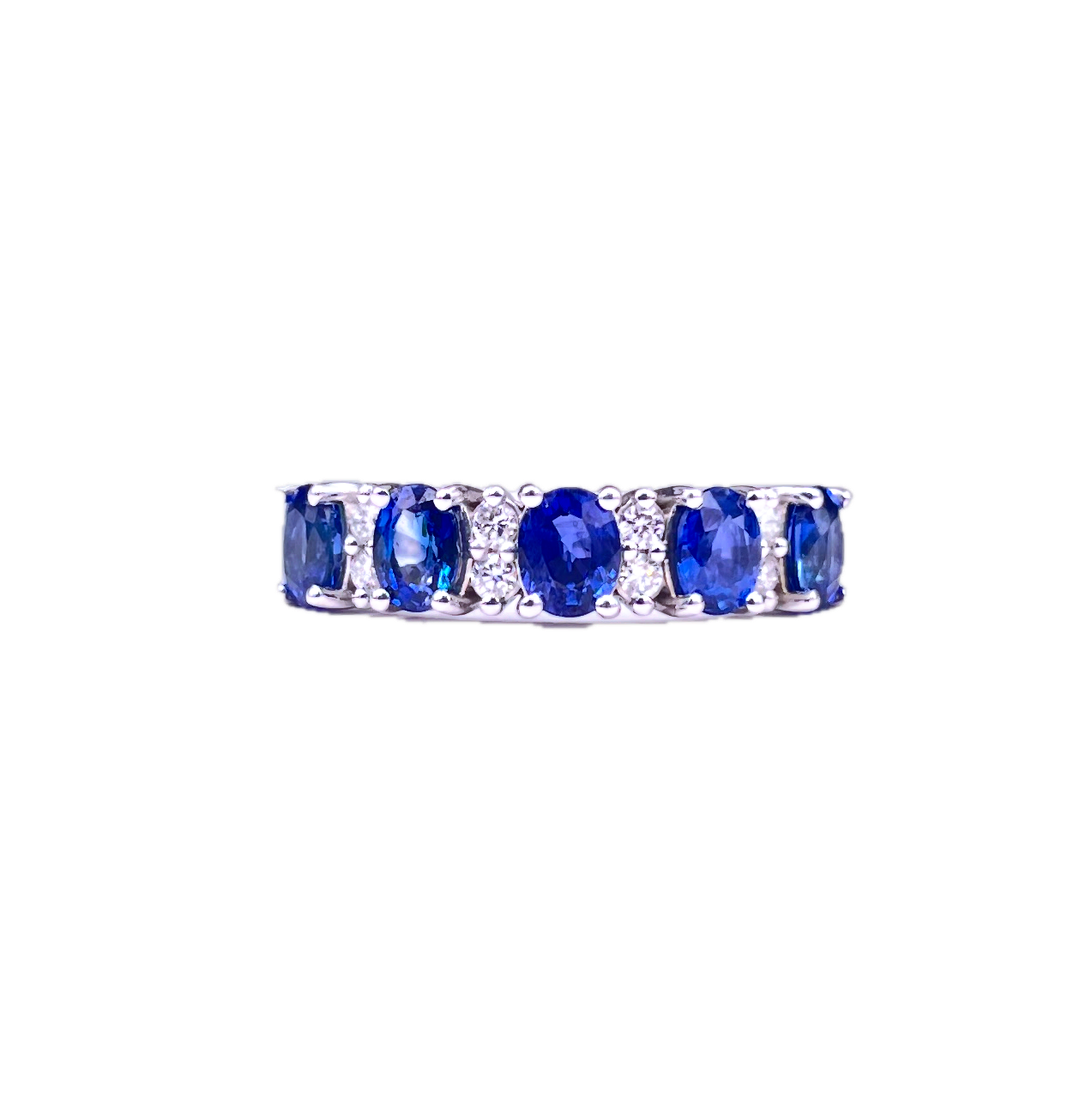 9K White Gold Ring with 1.83ct Ceylon Sapphires & Diamond Accents