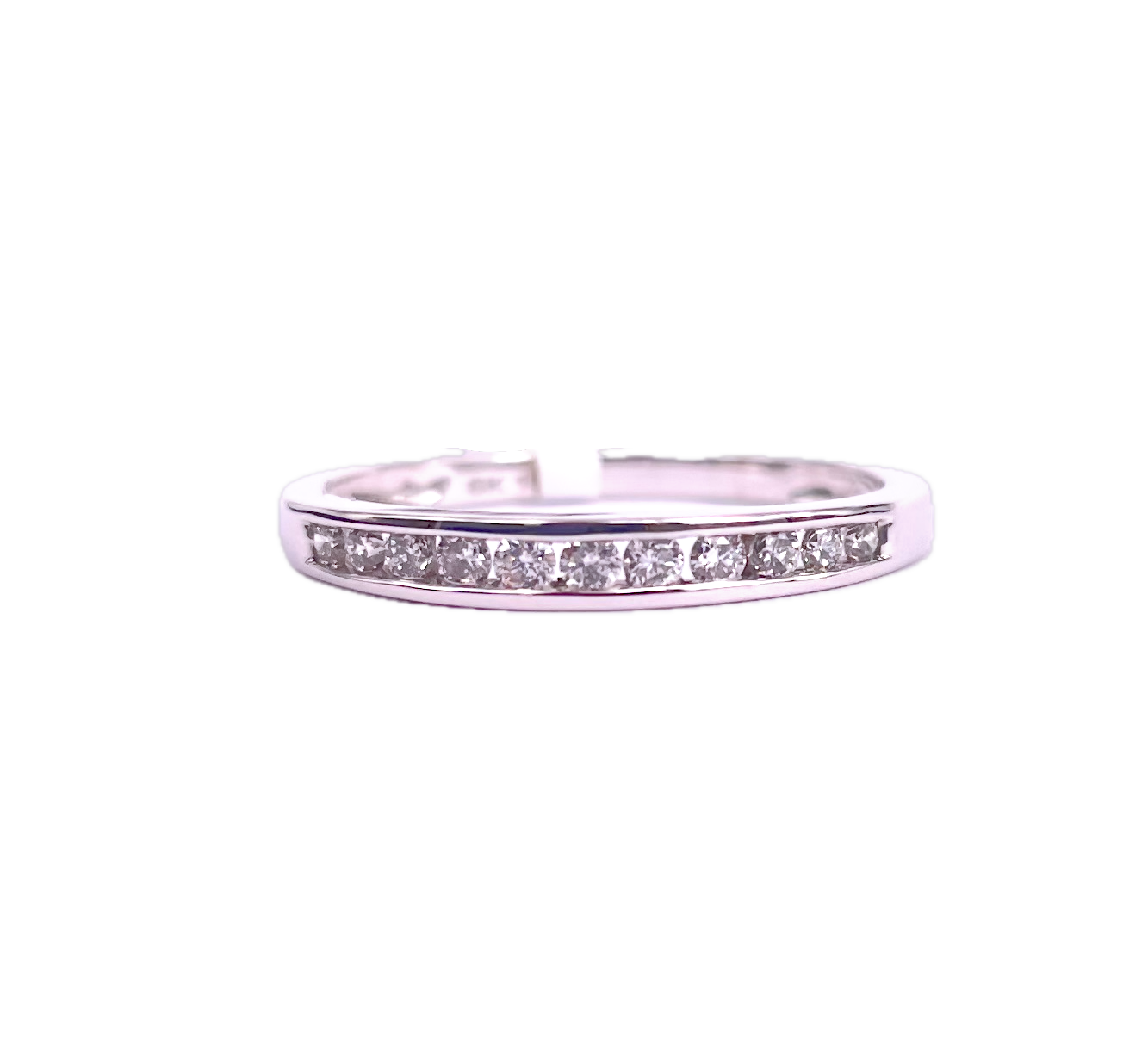 10K White Gold Wedding Band with Channel Set Round Brilliant Cut Diamonds