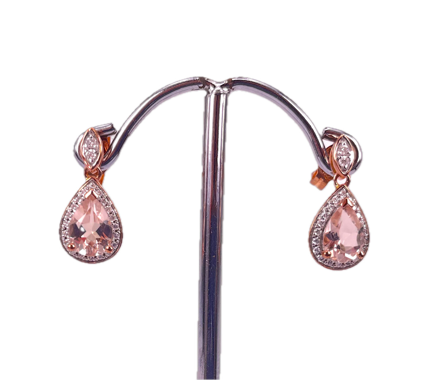 9K Rose Gold Morganite and Diamond Drop Earrings