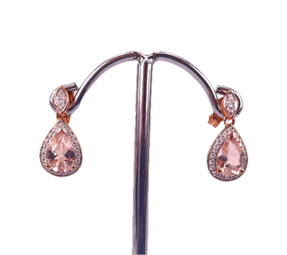 9K Rose Gold Morganite and Diamond Drop Earrings