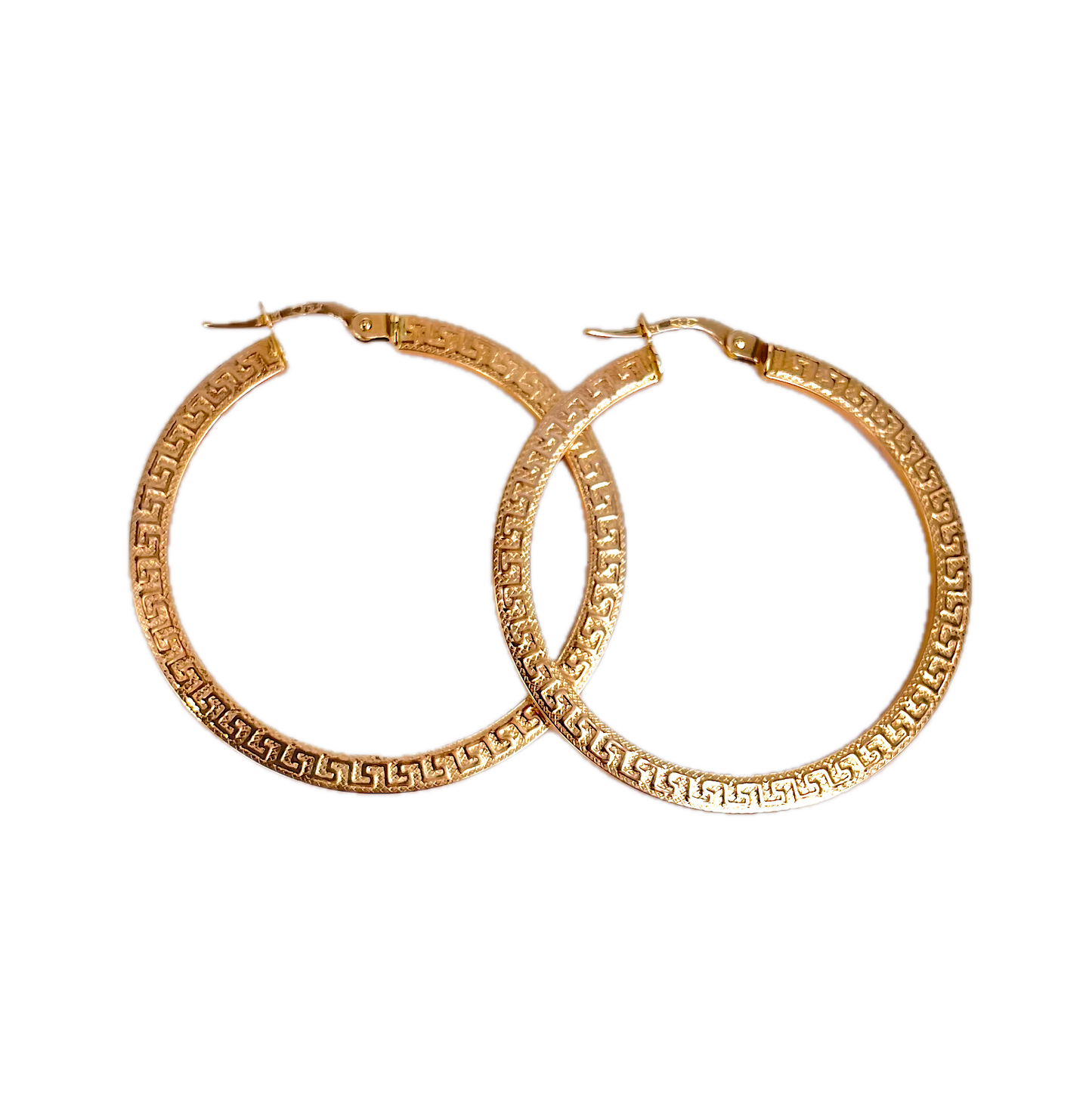 9K Rose Gold Meander Pattern Hoop Earrings