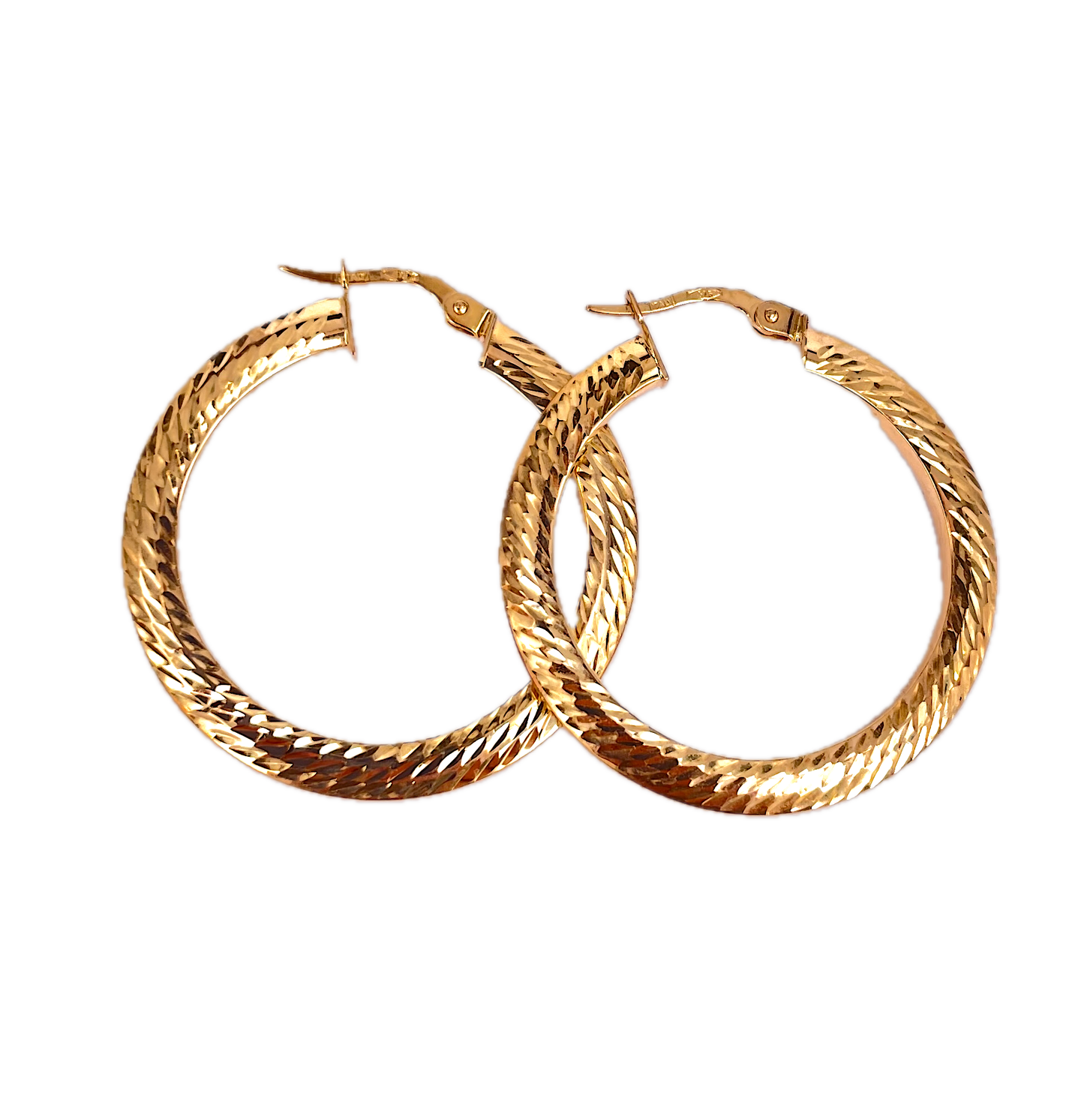 9K Yellow Gold Diamond-Cut Hoop Earrings