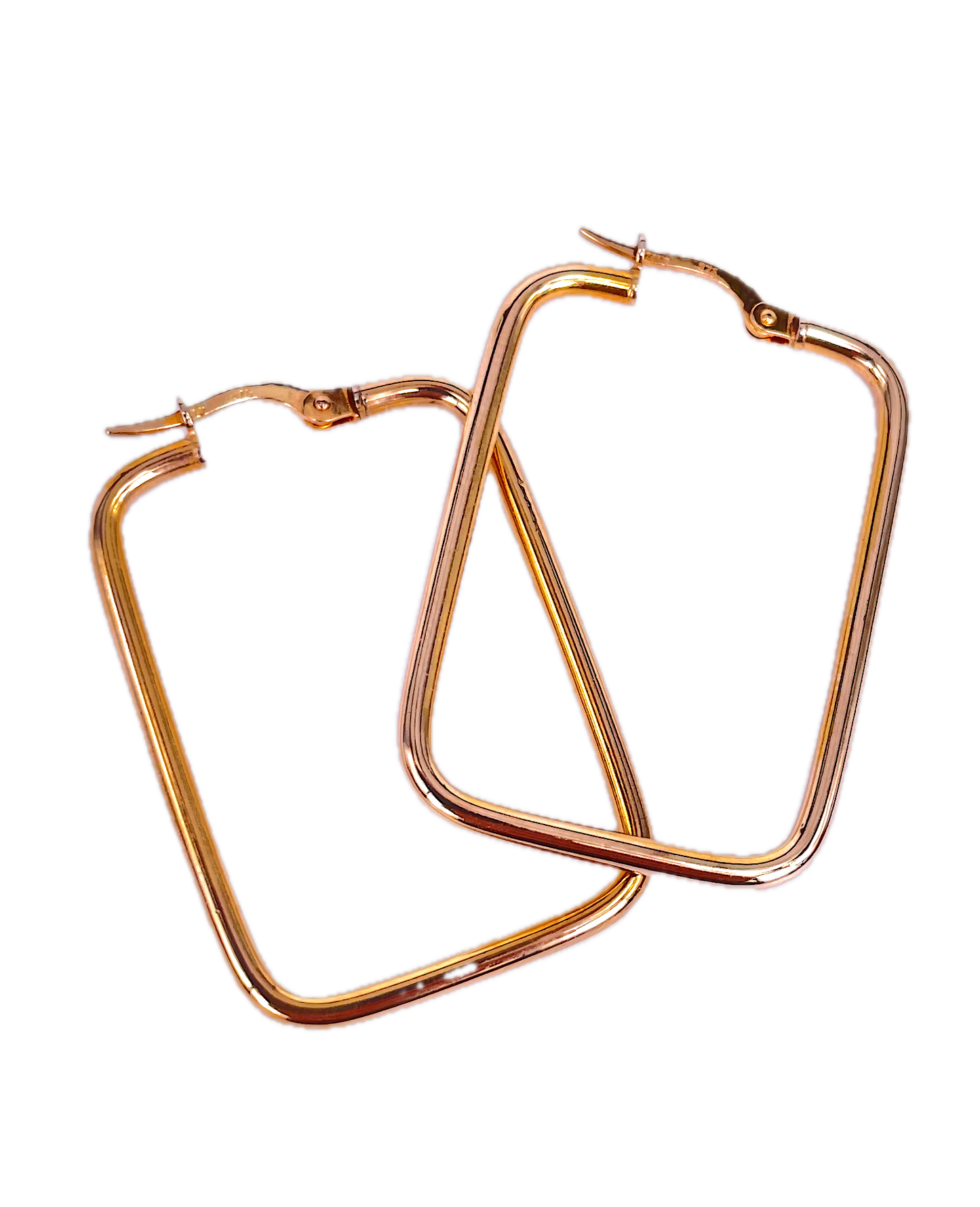 9K Yellow Gold Full Round Polished Rectangle Hoop Earrings