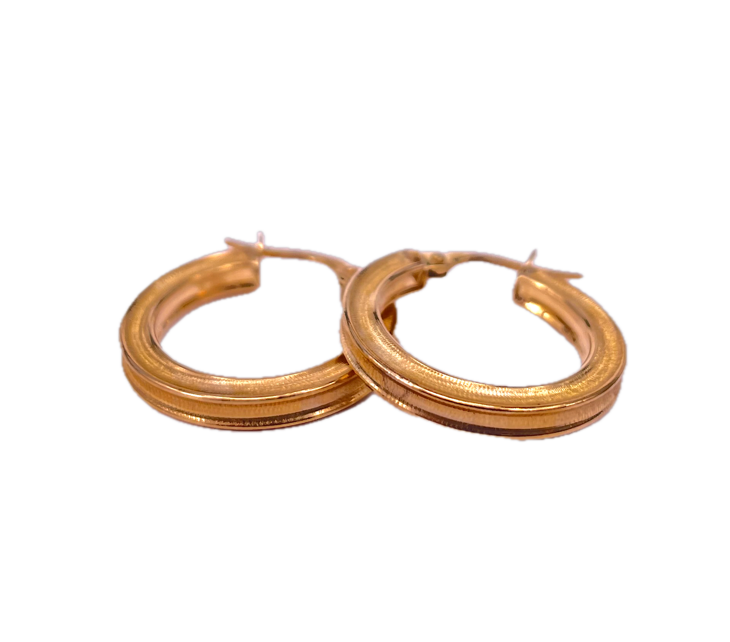 9K Yellow Gold Block Design Hoop Earrings with Textured Finish