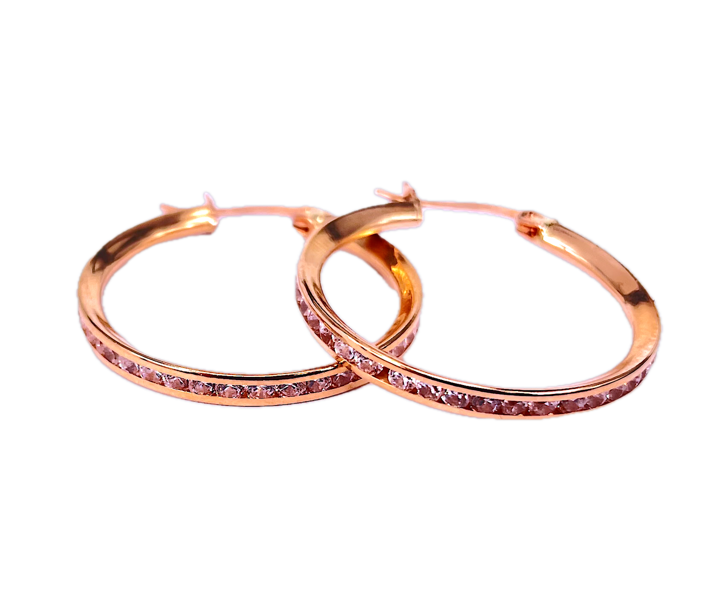9K Rose Gold Channel-Set Hoop Earrings with AAA Grade Cubic Zirconia