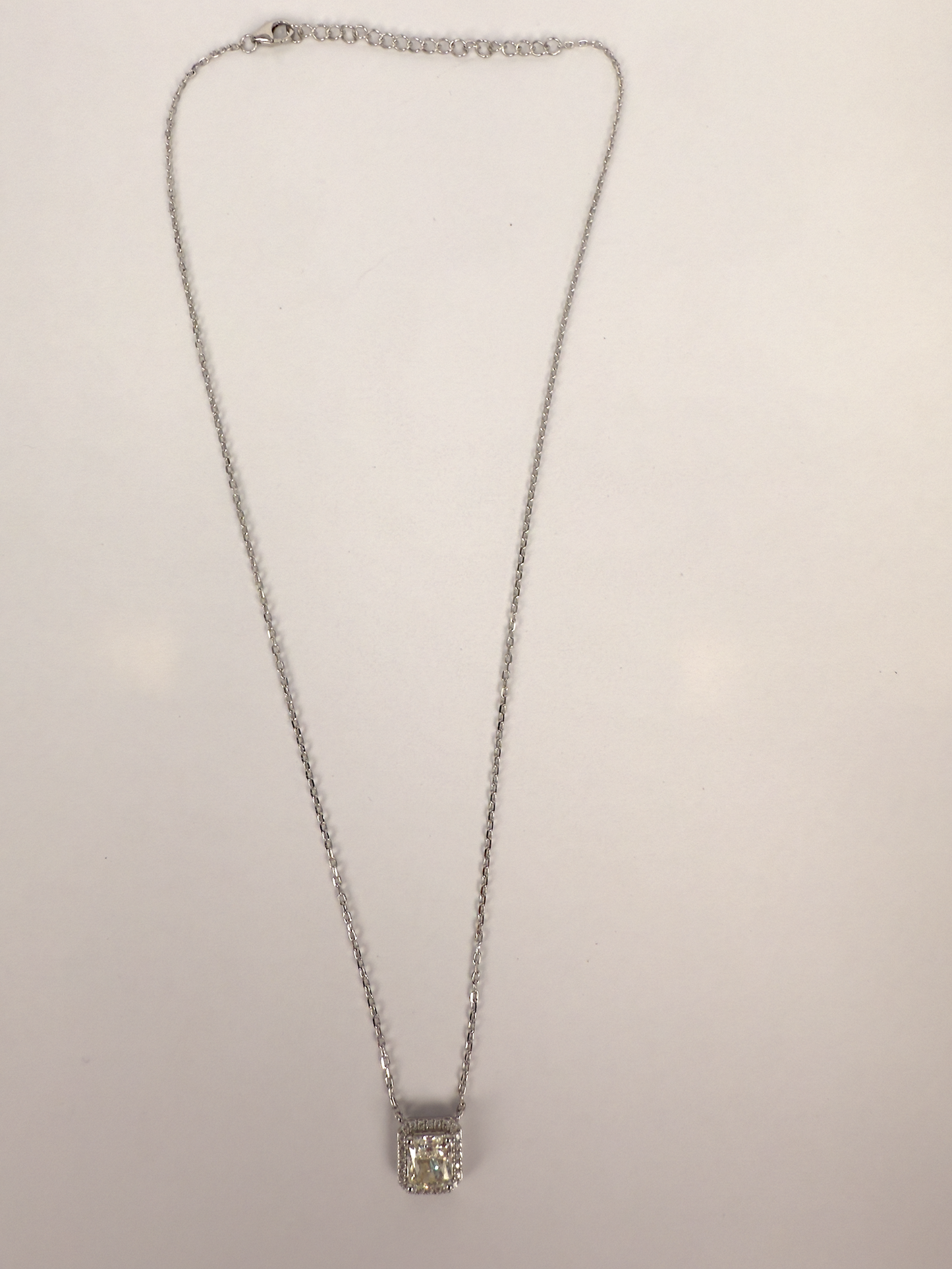 Sterling Silver Necklace with Princess Cut Yellow Cubic Zirconia & Halo