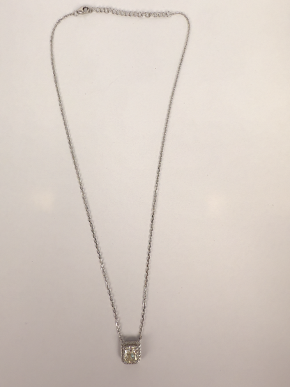Sterling Silver Necklace with Princess Cut Yellow Cubic Zirconia & Halo