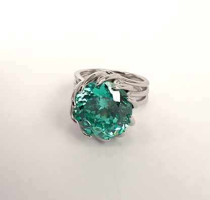 Sterling Silver Spiral Ring with Forest Green Cubic Zirconia