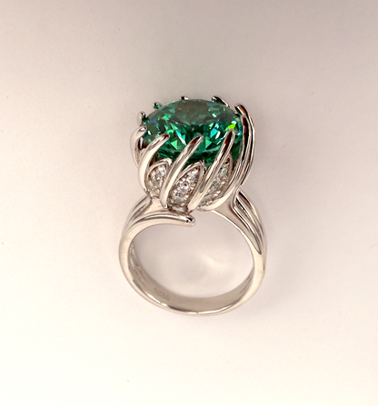 Sterling Silver Spiral Ring with Forest Green Cubic Zirconia