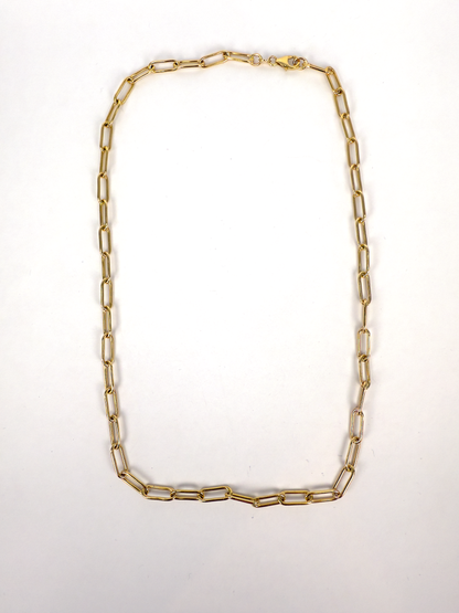 9K Yellow Gold Solid Hand-Made Paperclip Necklace