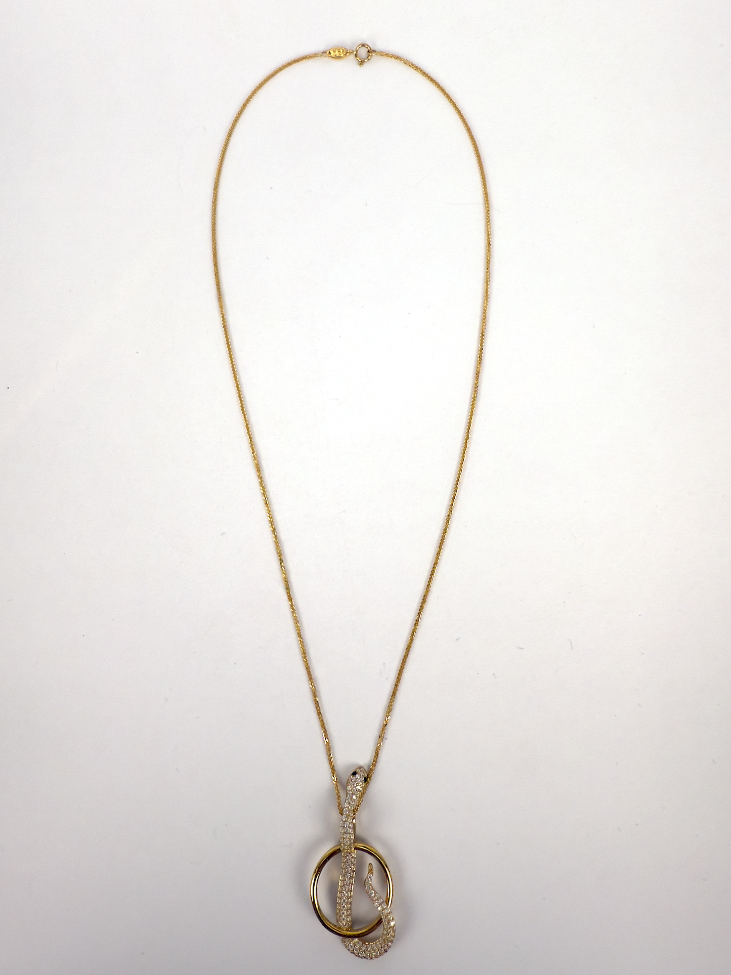 9K Yellow Gold Snake Pendant Necklace with AAA Grade Black and White Cubic Zirconia