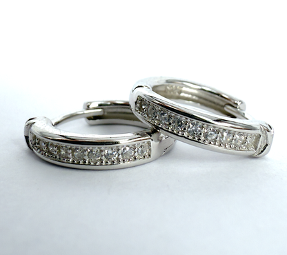 Sterling Silver Huggie Earrings with AAA Grade Cubic Zirconia