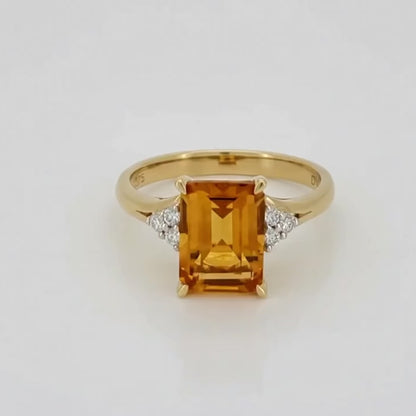 Emerald-Cut Citrine & Natural Diamond Ring